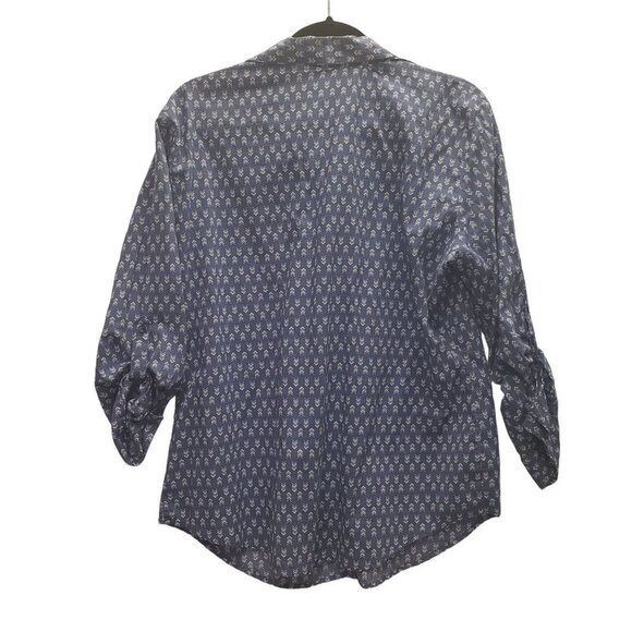 Hester & Orchard Womens Button Collar Blouse Size XL Roll Tab Sleeves Chambray - Picture 2 of 7